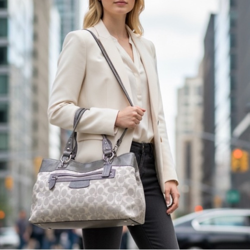 Coach Silver Signature Penelope Large Shopper Tote Bag with original Tag - Picture 13 of 15